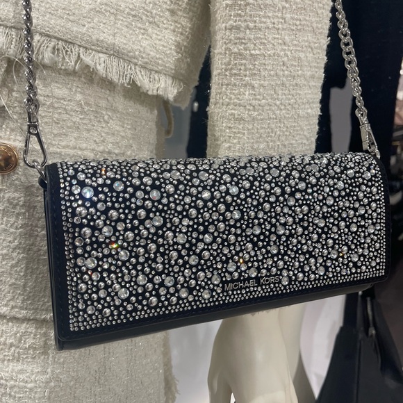 MICHAEL KORS Jet Set Medium Embellished Metallic Leather Clutch Crossbody
Black - Picture 14 of 16